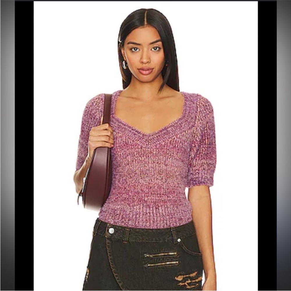 Steve Madden Stephanie Fuzzy Short sleeve sweater in multi pink Y2K medium